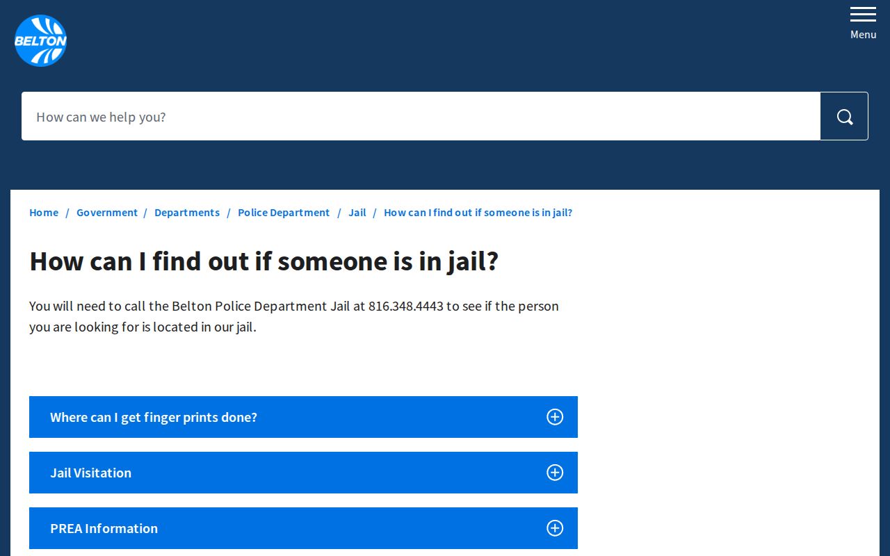 Belton Police Department Jail phone verification instructions