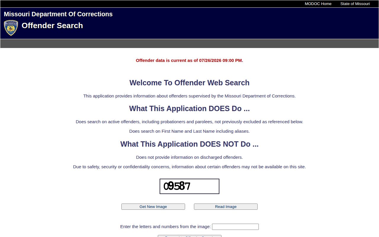 Cass County projected release date search through the active MODOC offender system