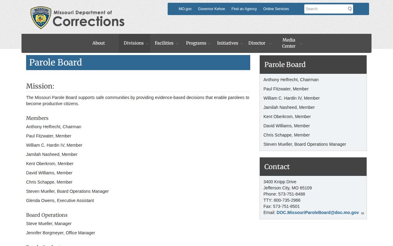 Cass County parole and probation research on Missouri Parole Board records