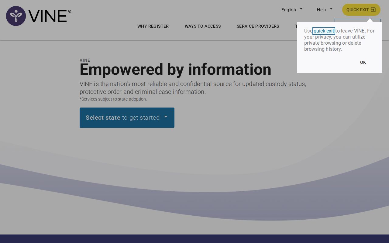 Cass County VINELink release check and notification registration flow